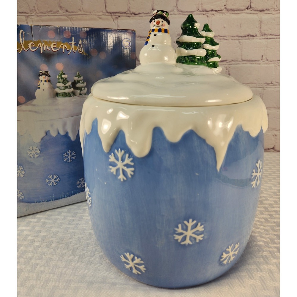 Elements Snowman Cookie Jar Canister Whimsical Nostalgic Vintage With Box